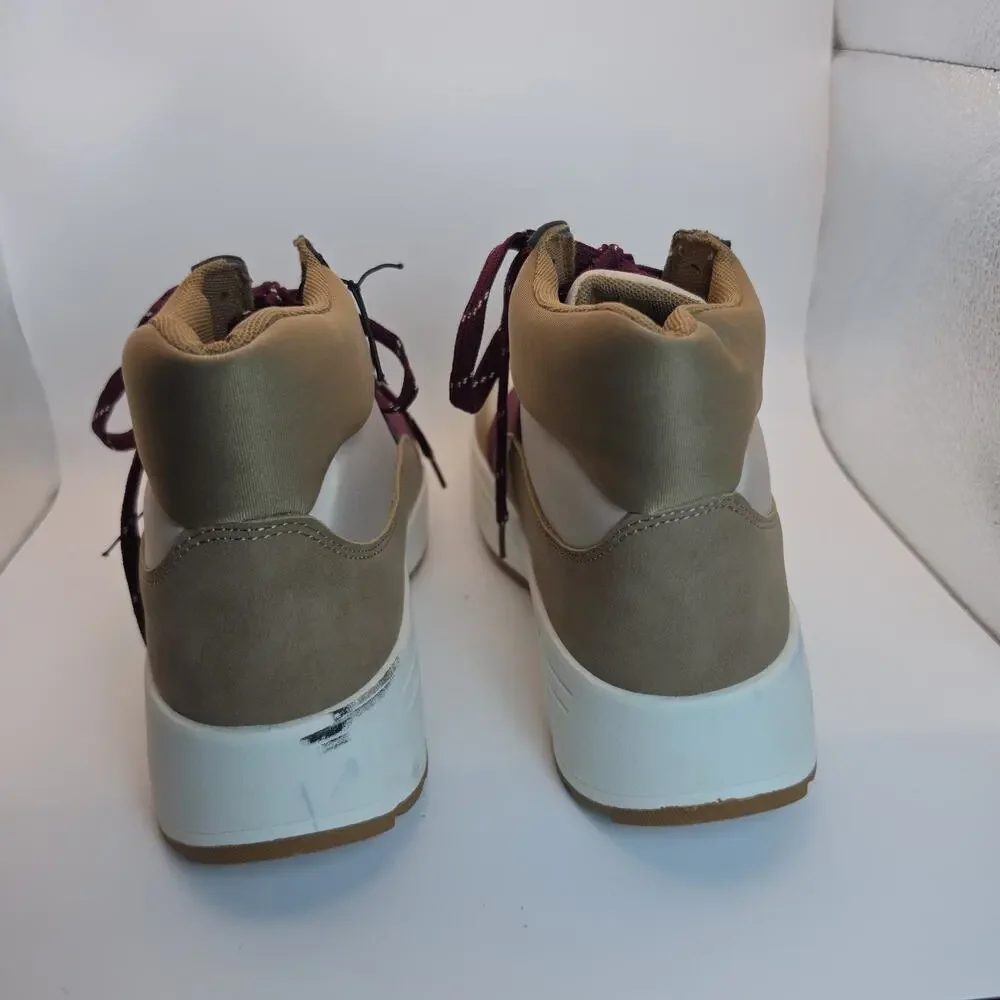 Maurices Women's 9.5 M High Top Sneakers Tan Burgundy Lace Up Casual Shoes
